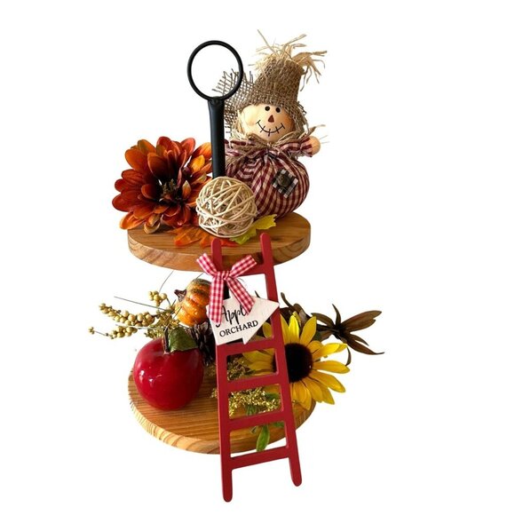 Fall Ladder Wood Decor Mini Sign Set 2pc Apple Orchard Hello Fall Tiered Tray - Picture 3 of 13